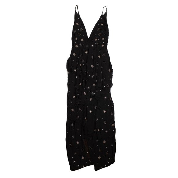 AMIRI Black Asymmetrical Deep V Bead Silk Long Dress Size 4/40 $1990 - Picture 4 of 6